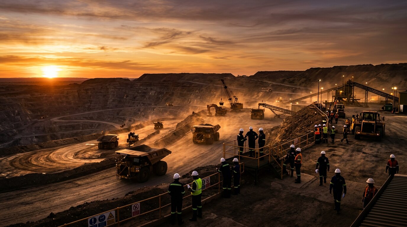 Responsible African mining operations at golden hour